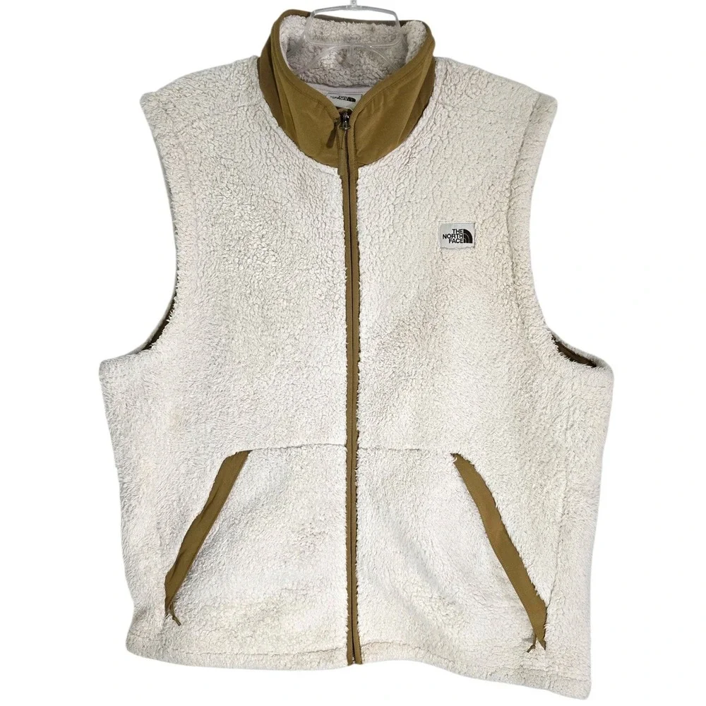 The North Face Mens Sherpa Fleece Vest XL‎ Cream Tan Full Zip High Pile NF0A4P8G